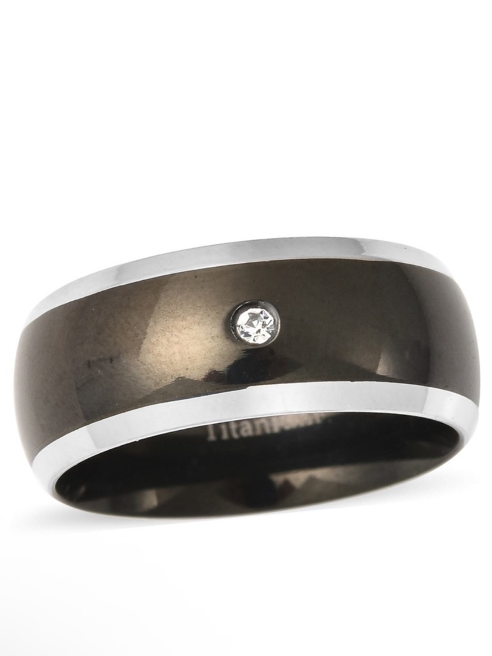 White Austrian Crystal Band Ring in Black Titanium